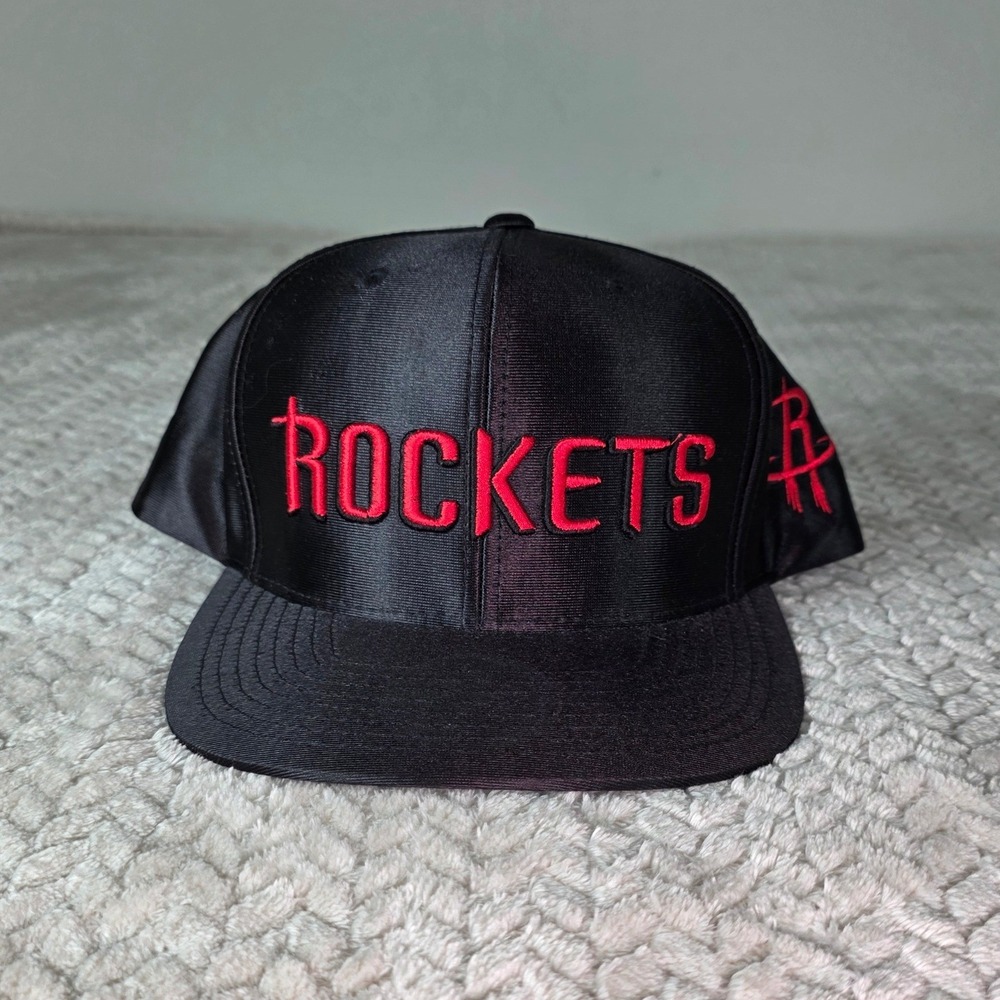 Mitchell & Ness Houston Rockets Snapback Black Satin Embroidered Hat OS NBA Cap